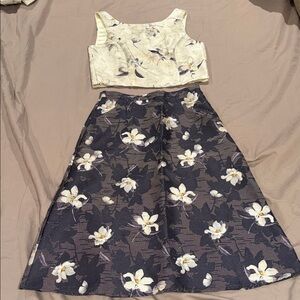 Eva Franco Cream and Navy Floral Skirt Set